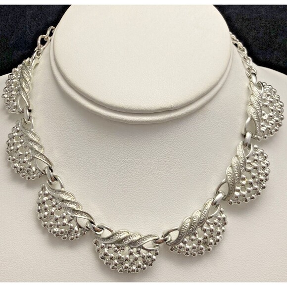 Vintage Emmons Signed Silver‎ Tone Textured Choker Necklace Adjustable 12-17'' - Picture 1 of 12